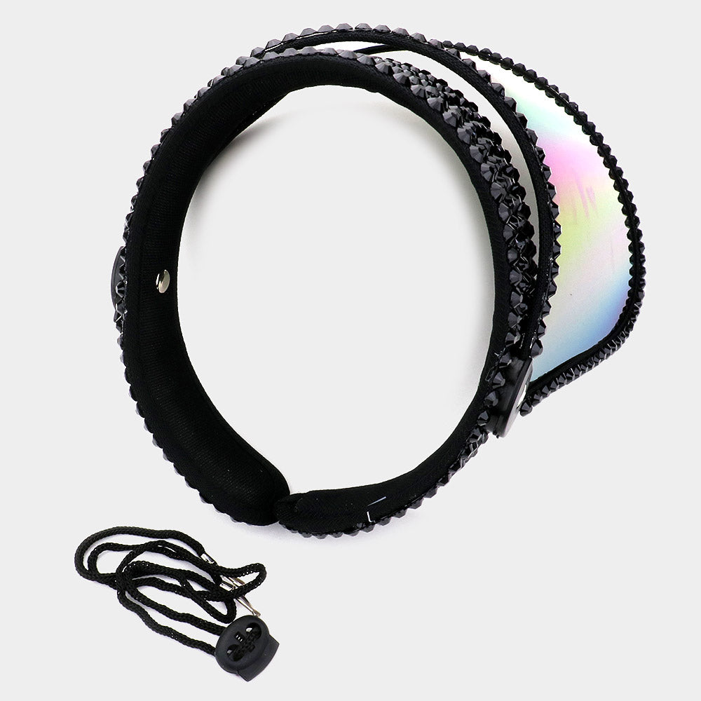 HATEGORY Studded Hologram Fashion Visor Sun Hat