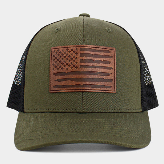HATEGORY American USA Flag Patch Pointed Mesh Back Trucker Hat