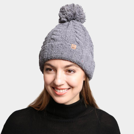 HATEGORY Solid Color Pom-Pom Beanie