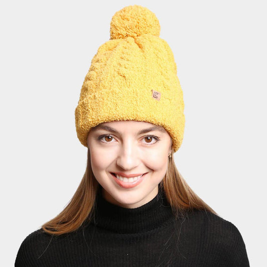 HATEGORY Solid Color Pom-Pom Beanie