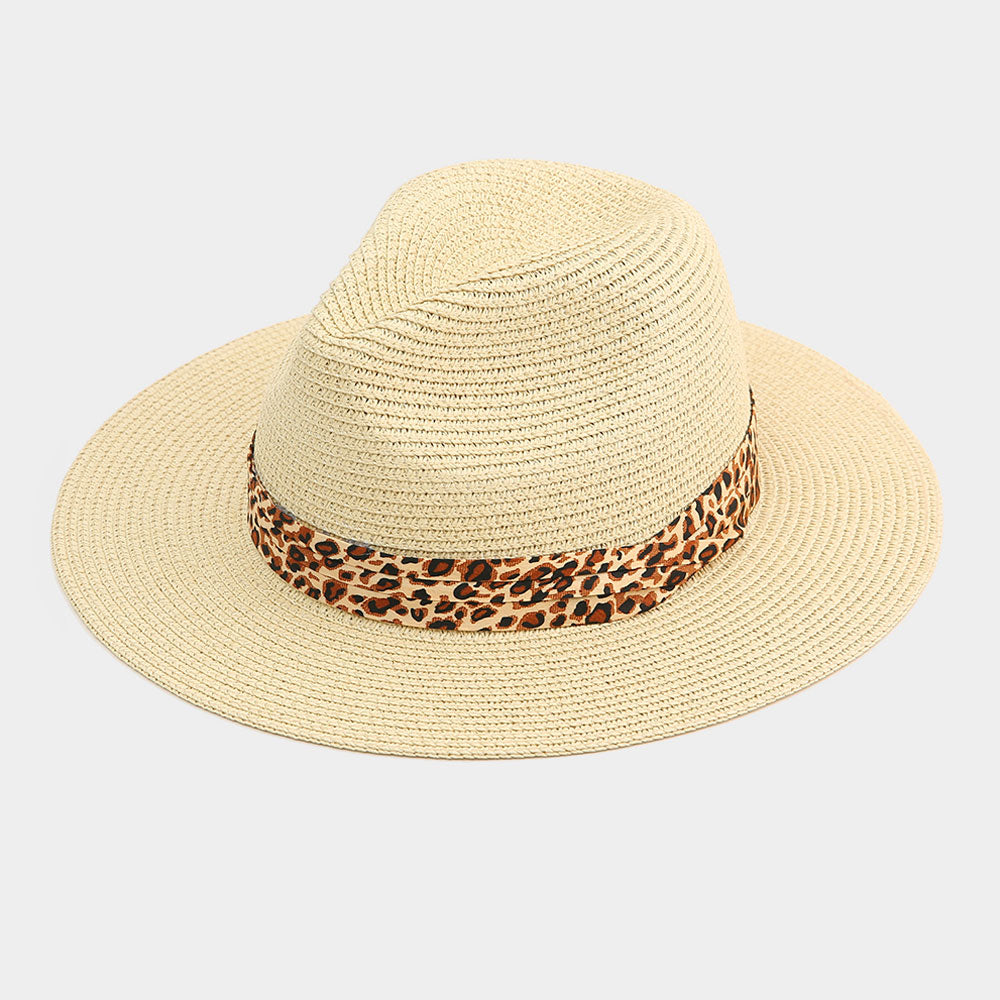 HATEGORY Leopard Print Band Straw Sun Hat
