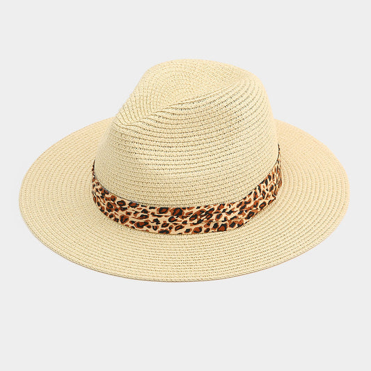 HATEGORY Leopard Print Band Straw Sun Hat