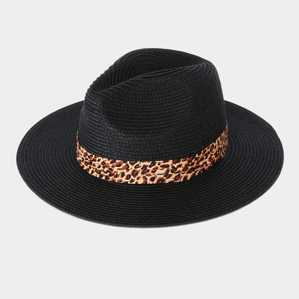 HATEGORY Leopard Print Band Straw Sun Hat