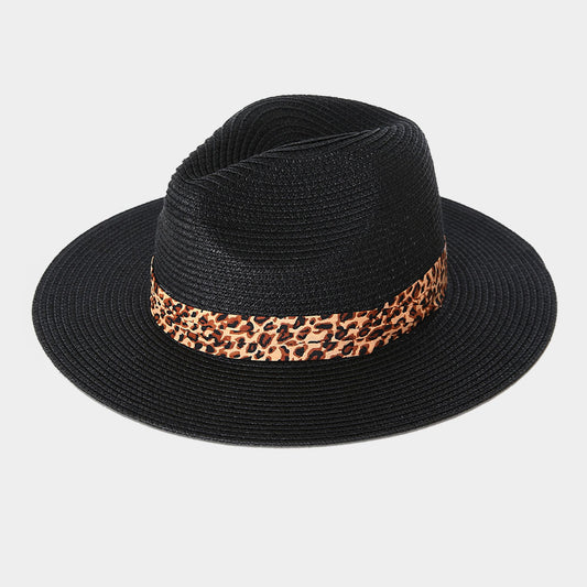 HATEGORY Leopard Print Band Straw Sun Hat