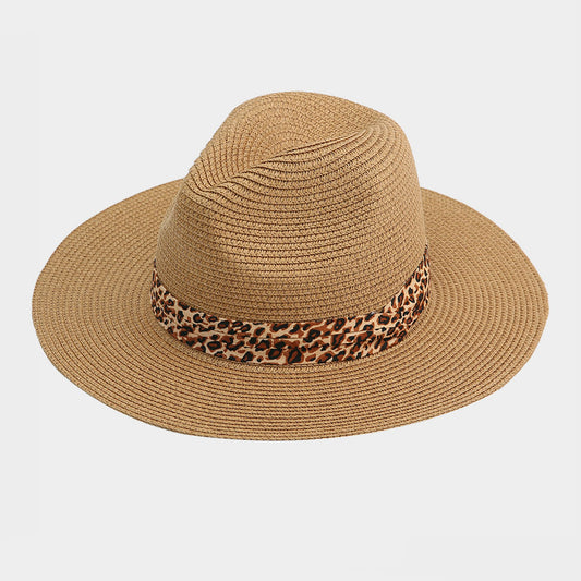 HATEGORY Leopard Print Band Straw Sun Hat