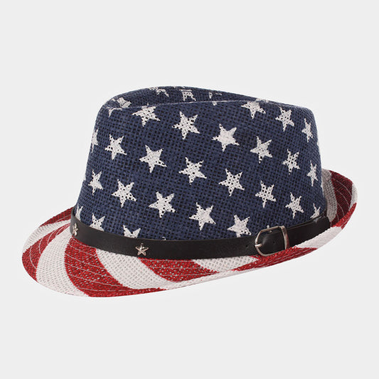 HATEGORY American Flag Print Straw Fedora