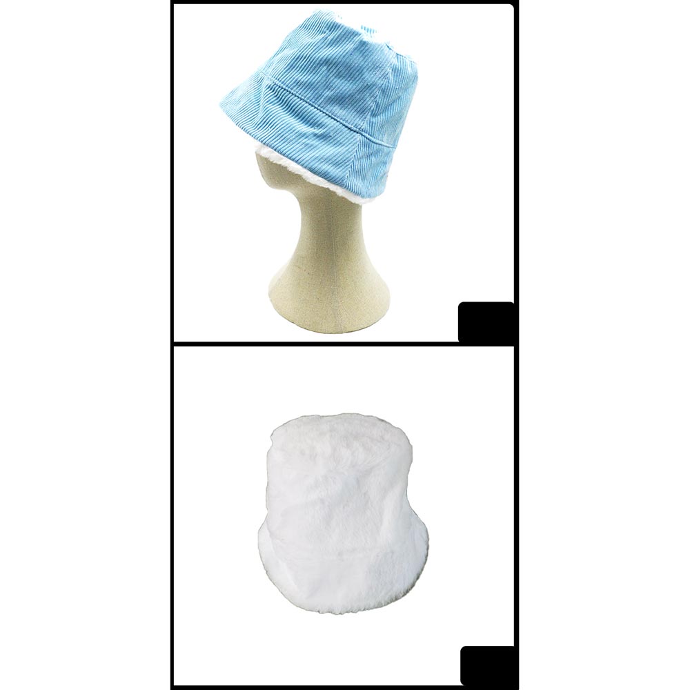 HATEGORY Reversible Corduroy Soft Faux Fur Bucket Hat