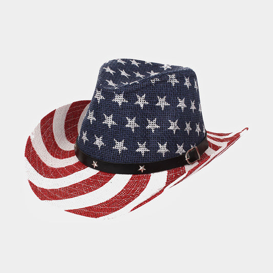 HATEGORY American Flag Print Straw Cowboy Sun Hat