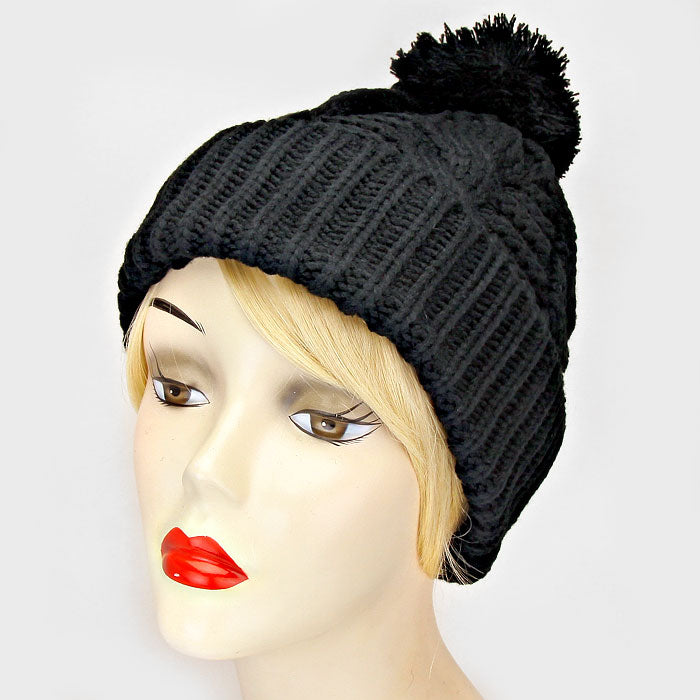 HATEGORY Pom Pom Knit Beanie Hat