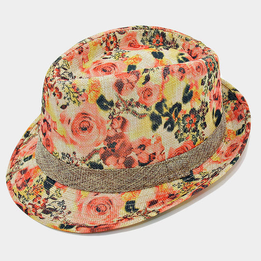 HATEGORY Floral print fedora with band