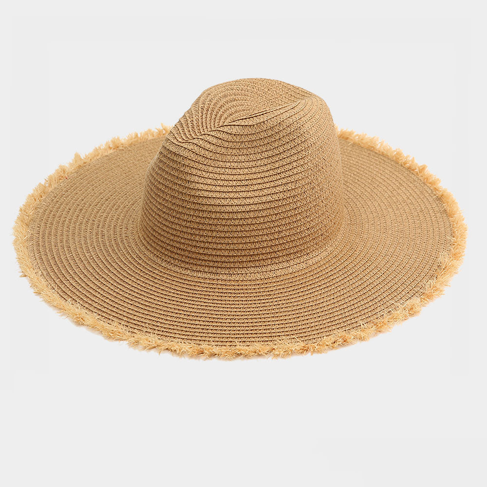 HATEGORY Fringe Trim Detail Straw Sun Hat