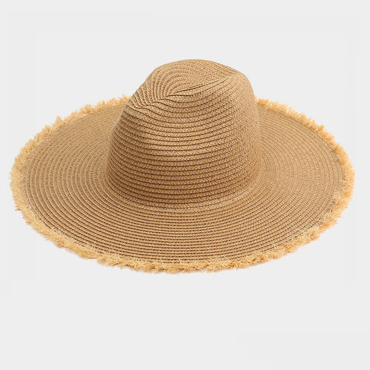 HATEGORY Fringe Trim Detail Straw Sun Hat