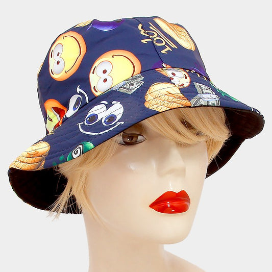 HATEGORY Emoji 100 print cotton bucket hat