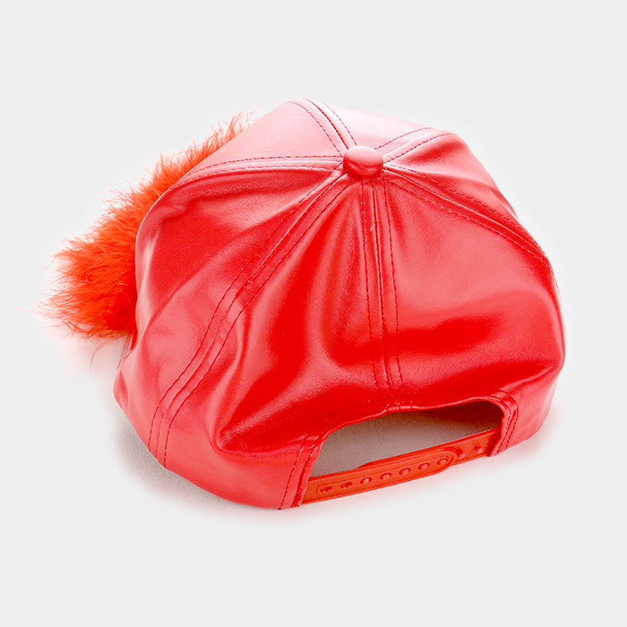 HATEGORY Faux Leather Fur Detail Baseball Cap