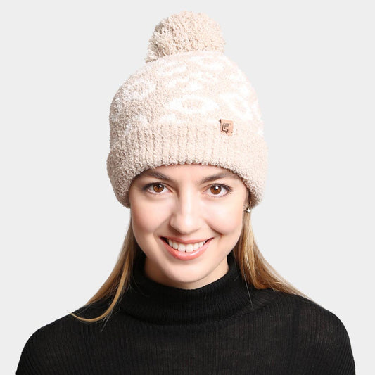 HATEGORY Leopard Lined Pom-Pom Beanie