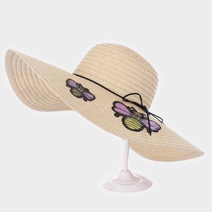 HATEGORY Double Honey Bee Patch Paper Straw Floppy Sun Hat