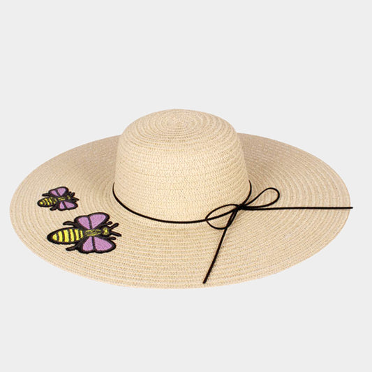 HATEGORY Double Honey Bee Patch Paper Straw Floppy Sun Hat