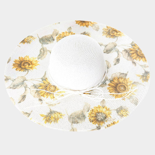 HATEGORY Sunflower Print Straw Sun Hat