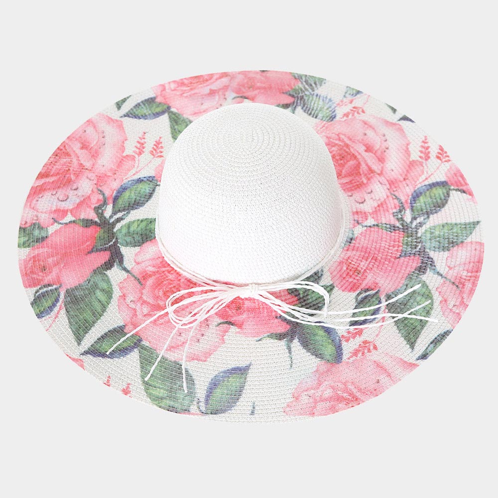 HATEGORY Rose Flower Print Straw Sun Hat