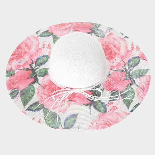 HATEGORY Rose Flower Print Straw Sun Hat
