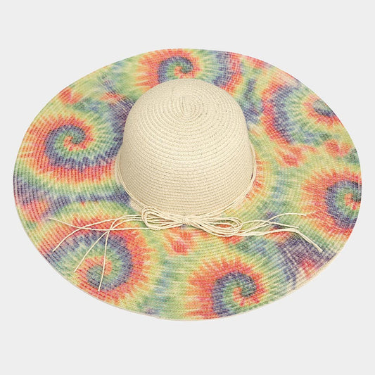 HATEGORY Tie Dye Print Straw Sun Hat