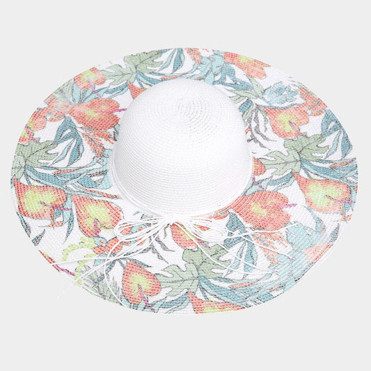 HATEGORY Leaf Print Straw Sun Hat