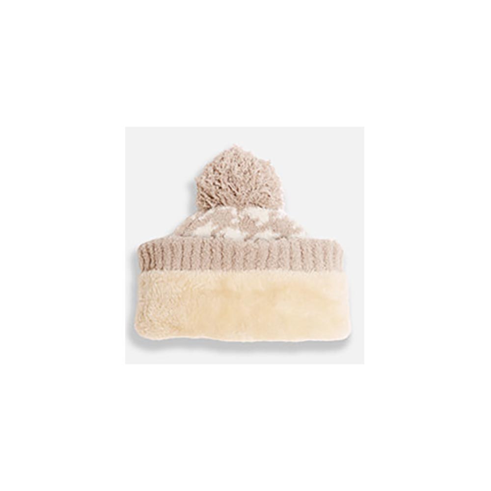 HATEGORY Houndstooth Lined Pom-Pom Beanie