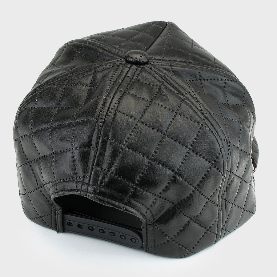 HATEGORY Chain Trimmed Quilted Faux Leather Snap Back Cap