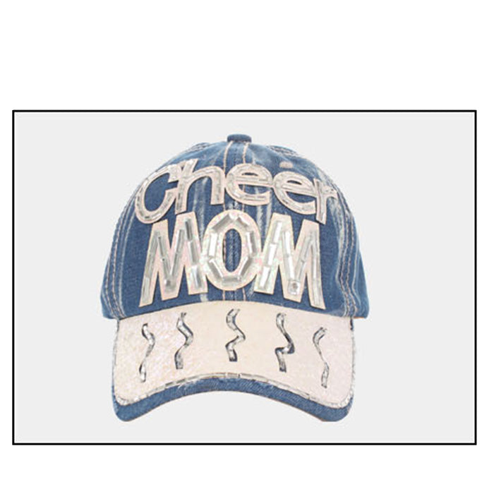 HATEGORY "Cheer Mom" _ Bling Denim Baseball Cap