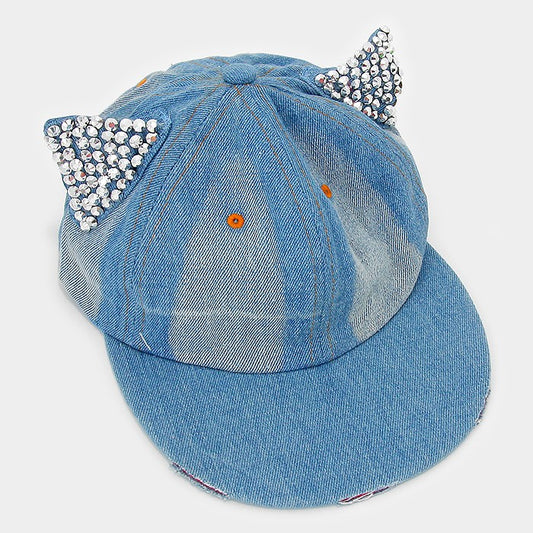 HATEGORY Denim studded cat ear baseball cap