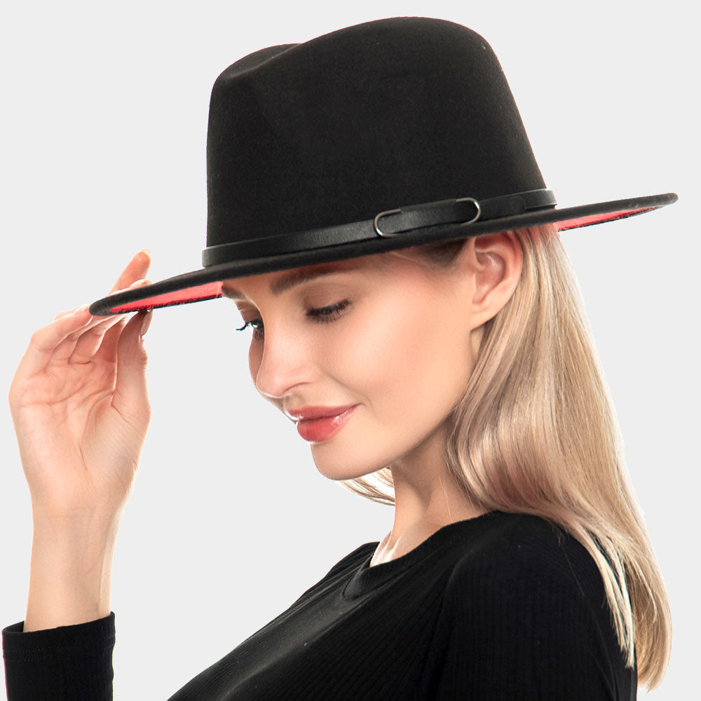 HATEGORY Faux Leather Band Pointed Solid Panama Hat