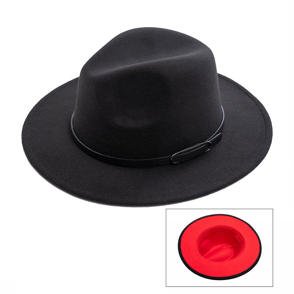 HATEGORY Faux Leather Band Pointed Solid Panama Hat