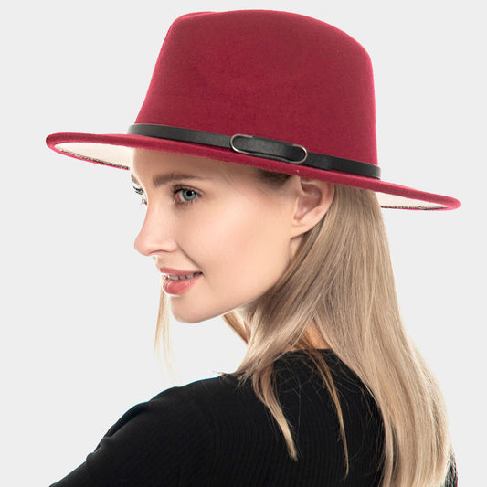 HATEGORY Faux Leather Band Pointed Solid Panama Hat