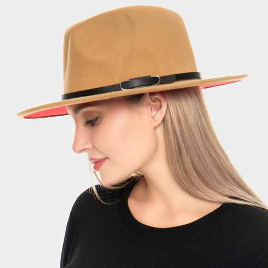 HATEGORY Faux Leather Band Pointed Solid Panama Hat