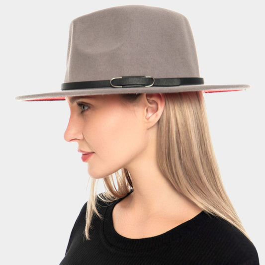 HATEGORY Faux Leather Band Pointed Solid Panama Hat