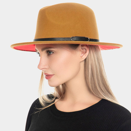 HATEGORY Faux Leather Band Pointed Solid Panama Hat