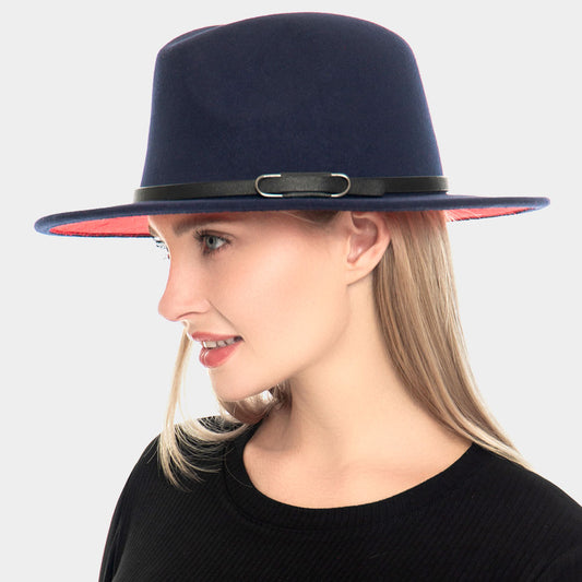 HATEGORY Faux Leather Band Pointed Solid Panama Hat