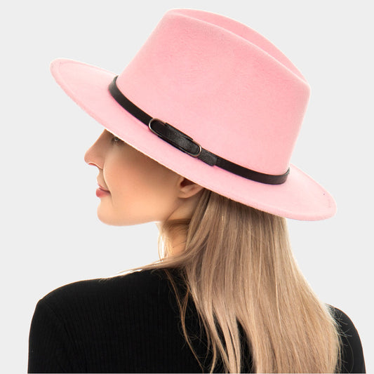 HATEGORY Faux Leather Band Pointed Solid Panama Hat