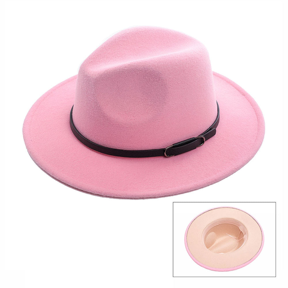 HATEGORY Faux Leather Band Pointed Solid Panama Hat
