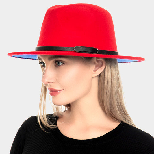 HATEGORY Faux Leather Band Pointed Solid Panama Hat
