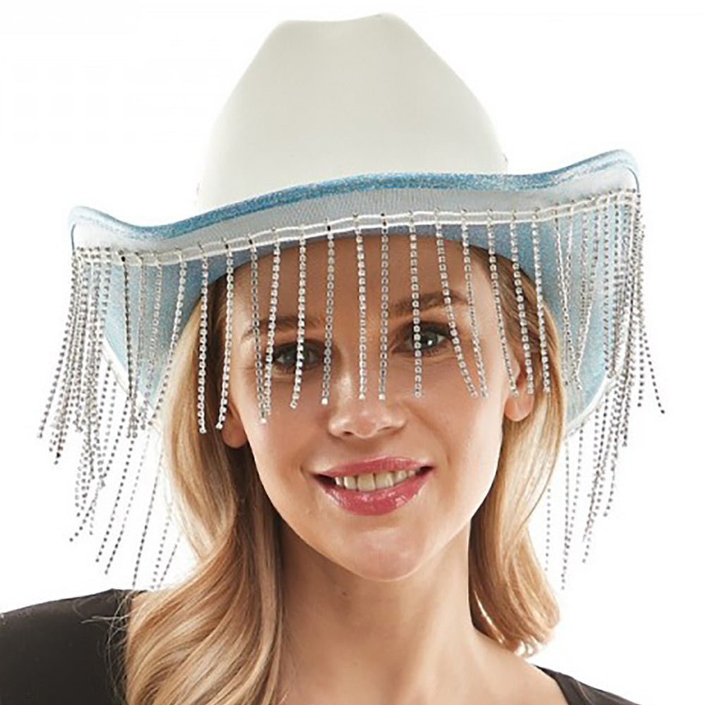 HATEGORY Rhinestone Fringe Glittered Cowboy Hat