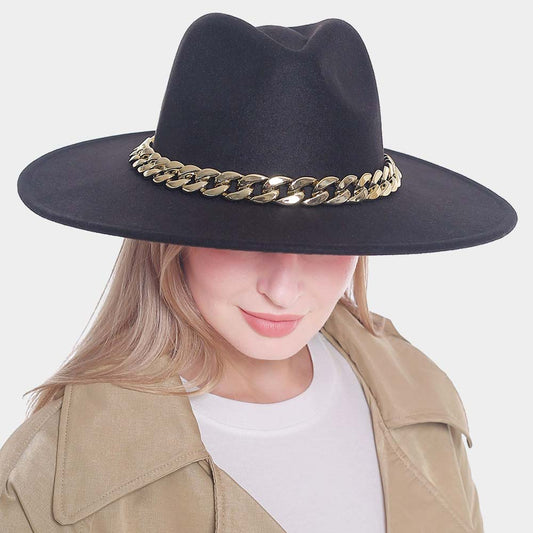 HATEGORY Metal Chain Pointed Solid Panama Hat