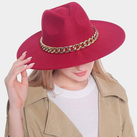HATEGORY Metal Chain Pointed Solid Panama Hat