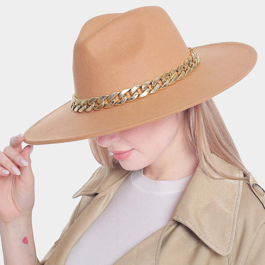 HATEGORY Metal Chain Pointed Solid Panama Hat