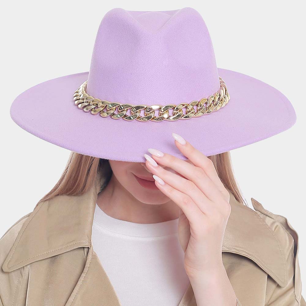 HATEGORY Metal Chain Pointed Solid Panama Hat