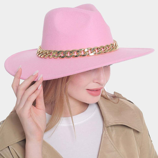 HATEGORY Metal Chain Pointed Solid Panama Hat