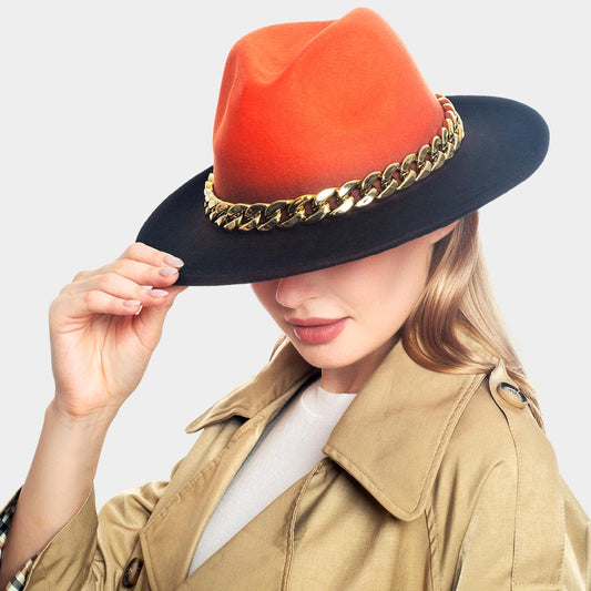 HATEGORY Chain Band Accented Ombre Panama Hat