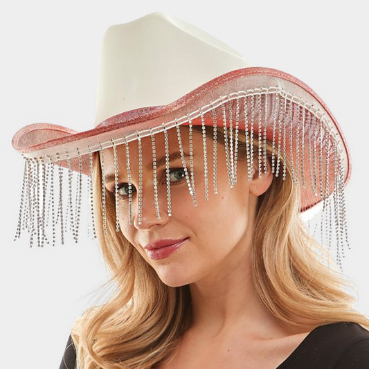 HATEGORY Rhinestone Fringe Glittered Cowboy Hat