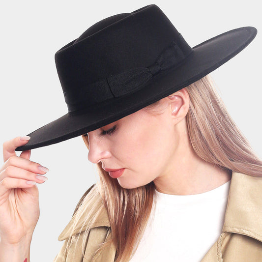 HATEGORY Bow Accented Solid Panama Hat