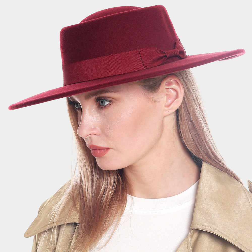 HATEGORY Bow Accented Solid Panama Hat